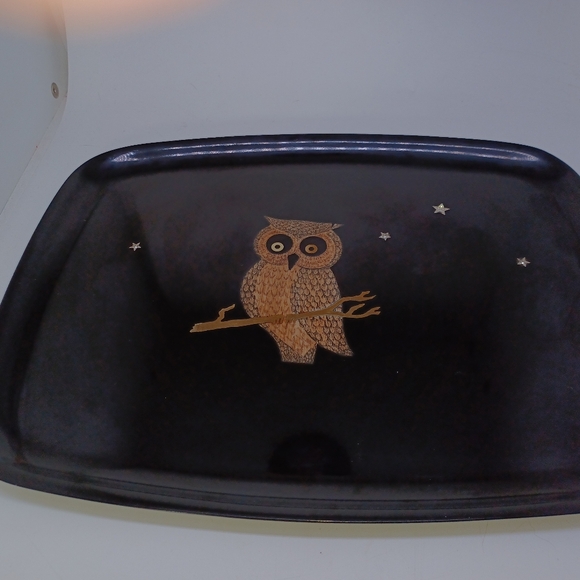 Vintage Couroc Owl Inlaid Tray 12 × 9 in Black Gold - Picture 13 of 13